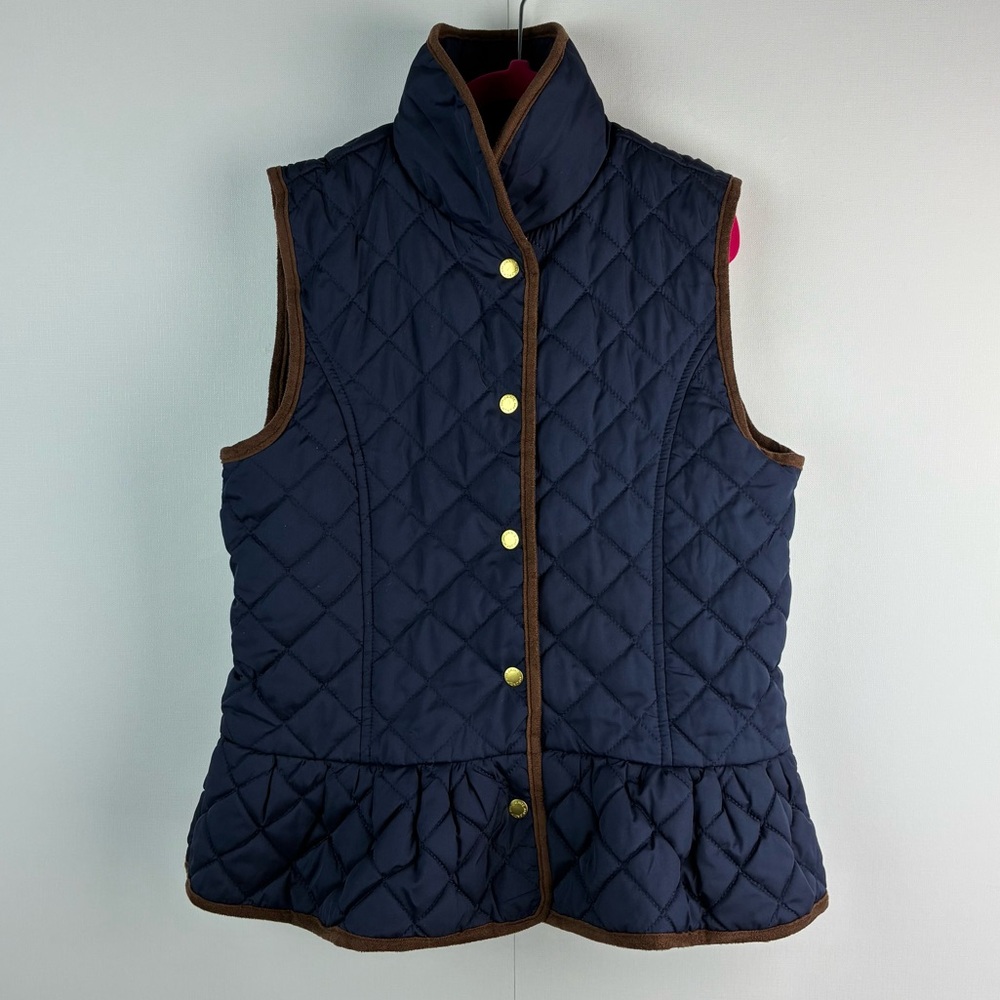 Janie and Jack Navy with brown trim The Quilted Peplum Vest golden snap sz 10-12